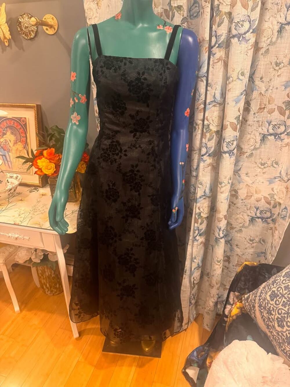 👗🖤 Jessica McClintock Gunne Sax Black Flocked Formal Dress – Size 5 🖤👗